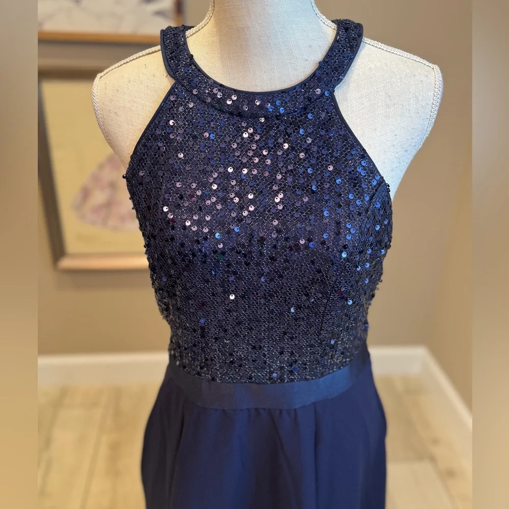 New! DRESSYSTAR Midnight Blue High-Low Sequin Dress